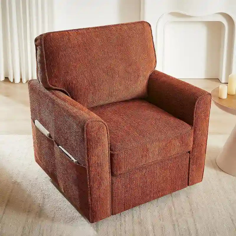 Accent Barrel Chair with Side Pockets360 Swivel Office Chair Chenille Armchair for Office