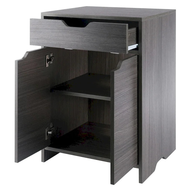 Two Shelf Storage Cabinet with Drawer - 26.25 - Charcoal Gray