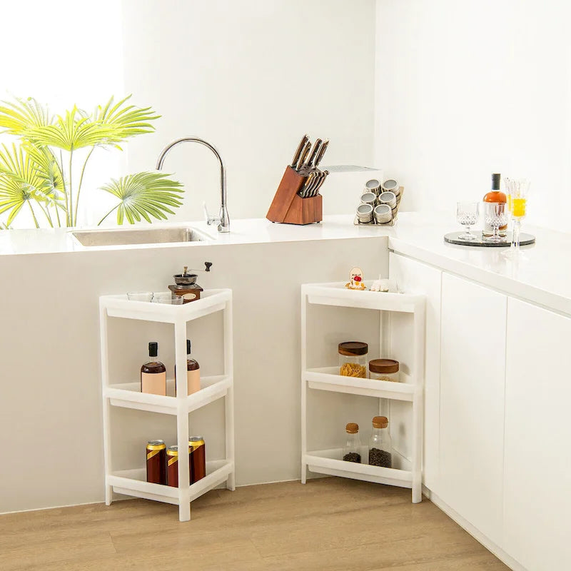 2PCS 3 Tier Detachable Floor Corner Shower Shelf Counter Corner