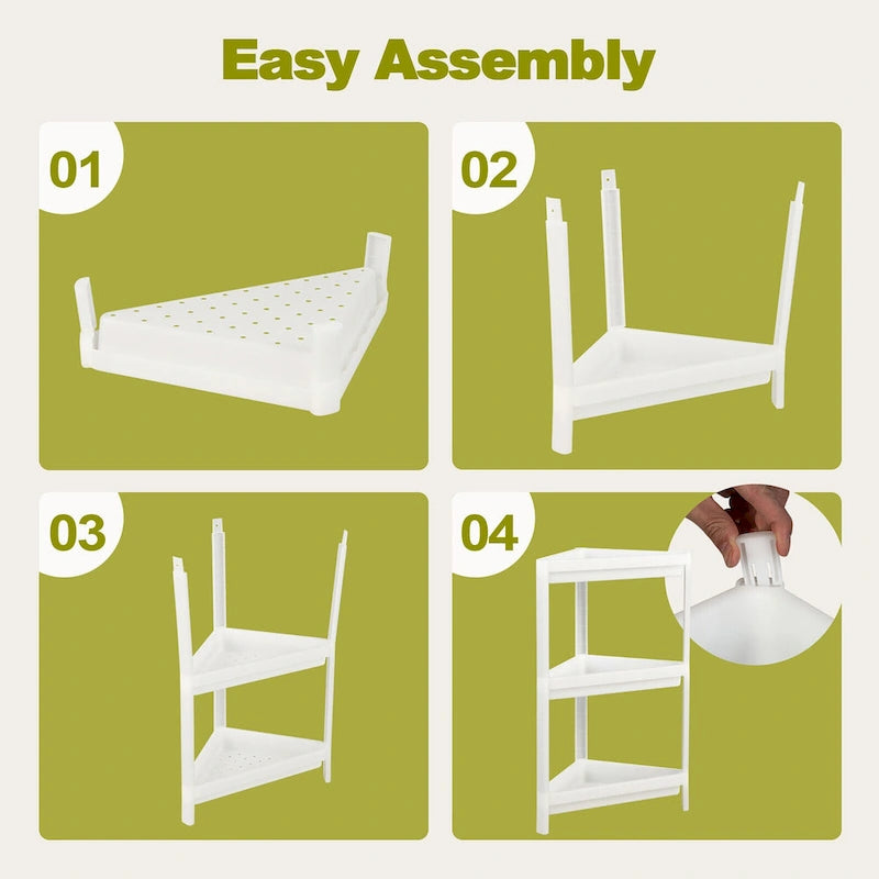 2PCS 3 Tier Detachable Floor Corner Shower Shelf Counter Corner