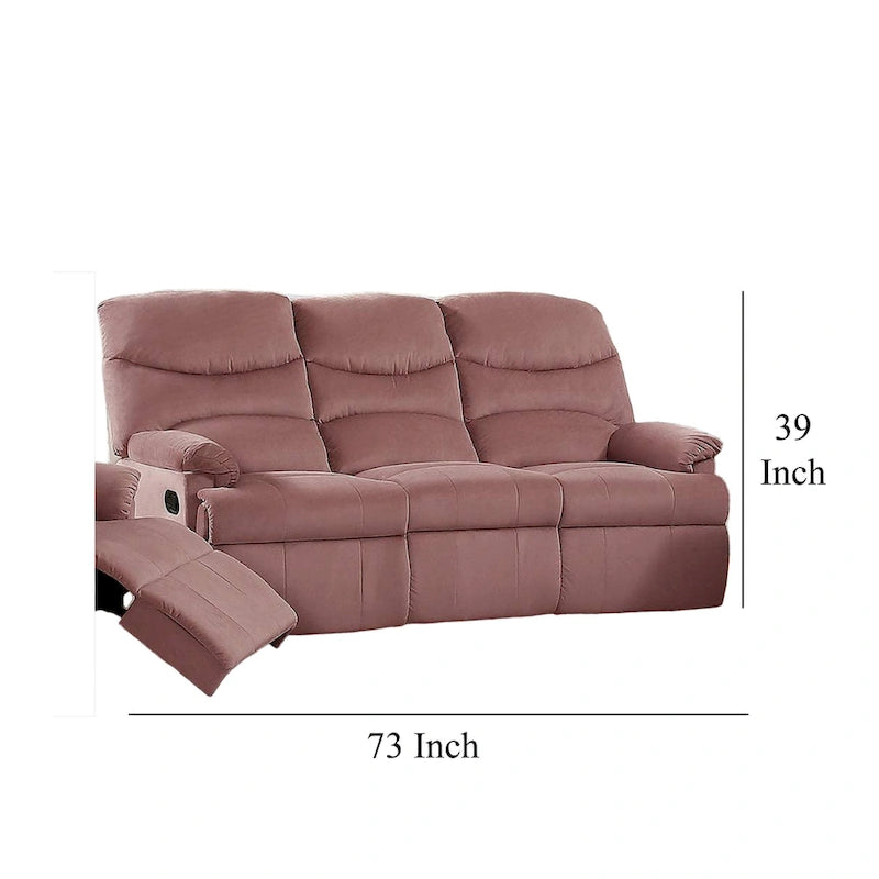 Karry Manual Recliner Sofa, Blush Pink Velvet, Solid Wood, 73 Inch