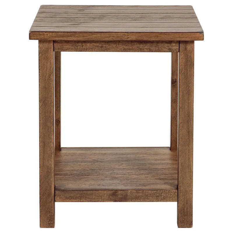 Ayne Side End Table, 1 Shelf, Distressed Brown Wood, Square 20 Inch