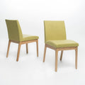 Dining Chair Set of 2, Modern Green Padded Back and Seat, Brown Legs