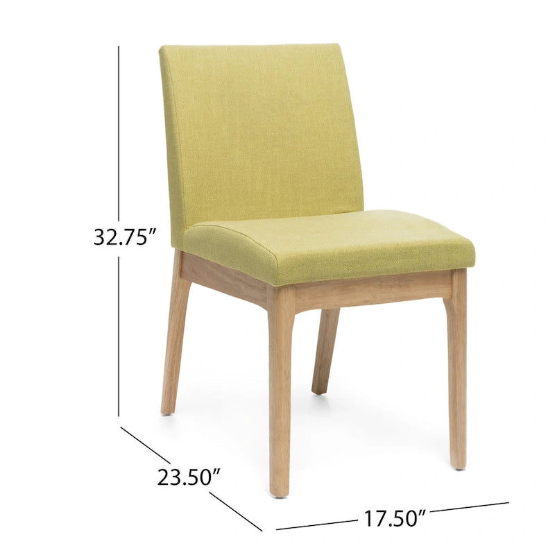Dining Chair Set of 2, Modern Green Padded Back and Seat, Brown Legs