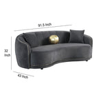Buo Curved Sofa, 92 Inch, Dark Gray Polyester, Gold Trim, 3 Pillows