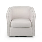 Swivel Accent Chair, Classic Round Barrel Style, Wheat Beige Fabric