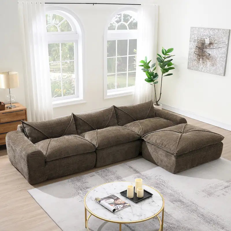 116-In Modern Chenille Sectional Sofa with High Density Foam,No Assembly Required