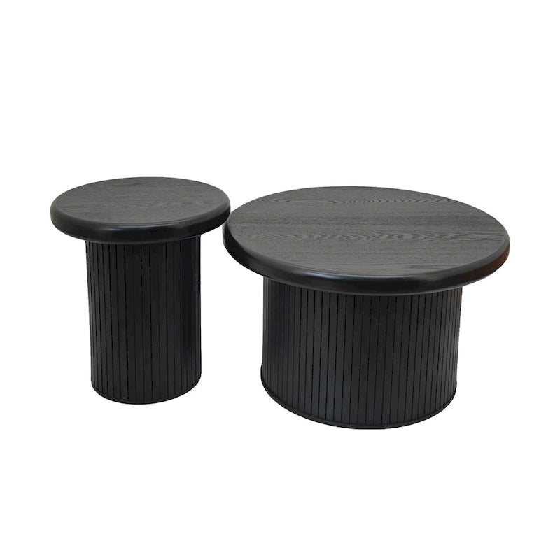 Modern Round Coffee Table Set Double Table Combination Coffee Table with Fluted Table Leg, for Living Room
