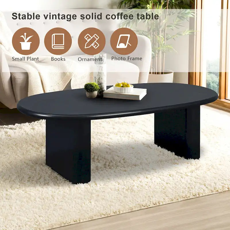 Modern Coffee Table Oval Coffee Table with 2 Vertical Thick Feet Rounded Edges, for Living Rooms Antique Black