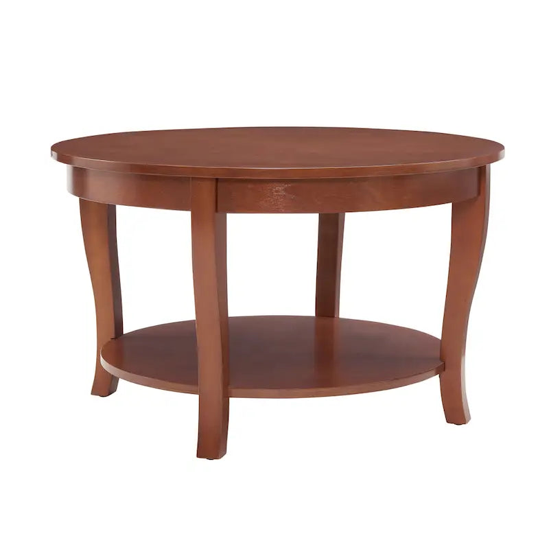 Traditional Round Coffee Table Wooden Centerpiece Table with Open Storage Shelves, for Living Room Bedroom Apartment Studio