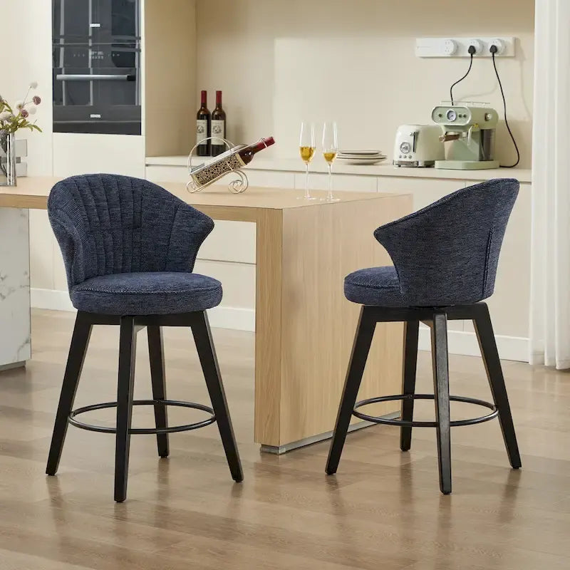 Swivel Bar Stools Set of 2, Upholstered Dining Room Chairs with Wide Backrest, Counter Height Chair with Metal Legs