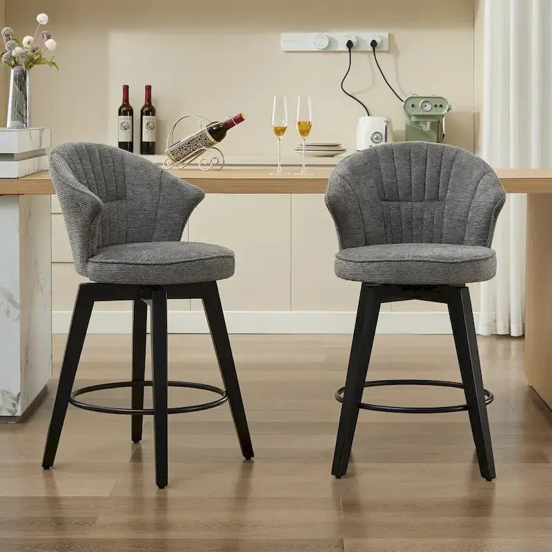 Swivel Bar Stools Set of 2, Upholstered Dining Room Chairs with Wide Backrest, Counter Height Chair with Metal Legs