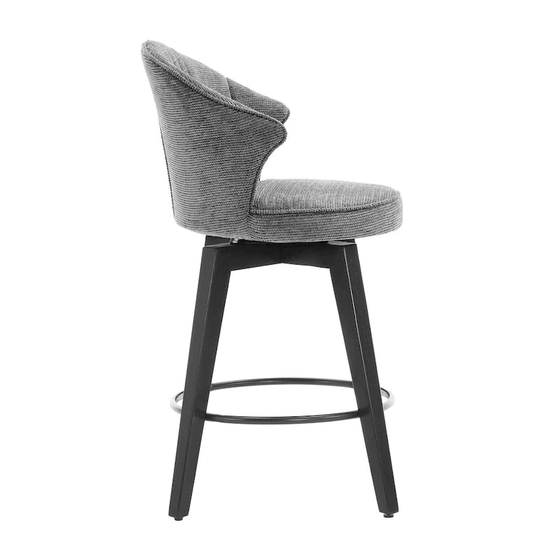 Swivel Bar Stools Set of 2, Upholstered Dining Room Chairs with Wide Backrest, Counter Height Chair with Metal Legs