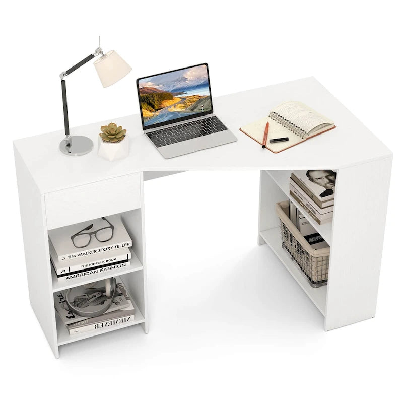 Costway L Shaped Computer Desk with Drawer & Storage Shelves for Home