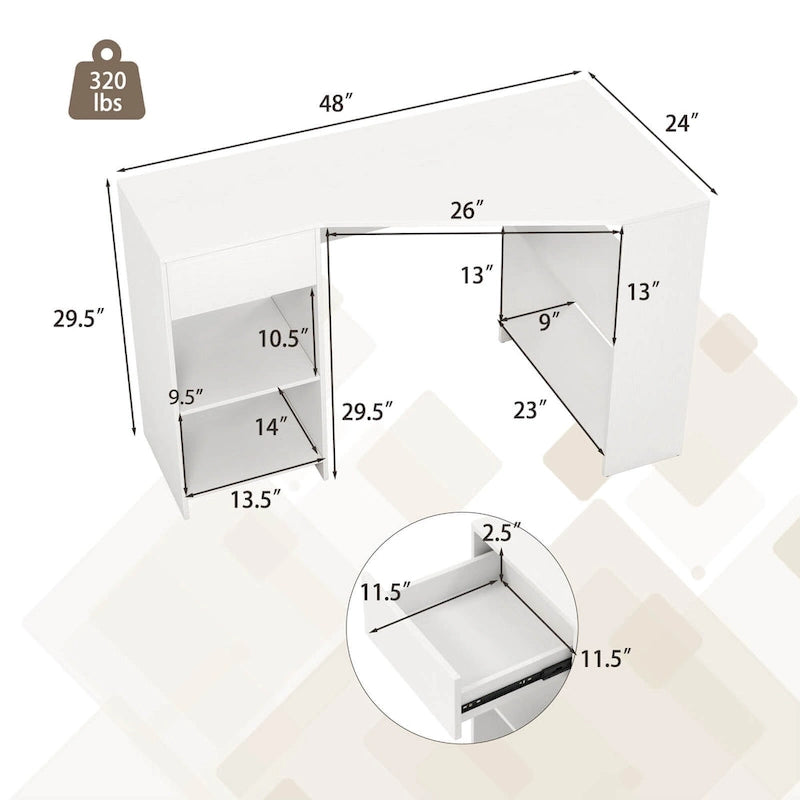 Costway L Shaped Computer Desk with Drawer & Storage Shelves for Home