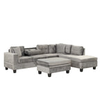 Roomfitters Modern L-Shape Sectional Sofa with Storage Ottoman, Reversible Chaise, Two Pillows, and Cup Holder