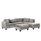 Roomfitters Modern L-Shape Sectional Sofa with Storage Ottoman, Reversible Chaise, Two Pillows, and Cup Holder