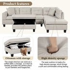 Roomfitters Modern L-Shape Sectional Sofa with Storage Ottoman, Reversible Chaise, Two Pillows, and Cup Holder