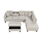 Roomfitters Modern L-Shape Sectional Sofa with Storage Ottoman, Reversible Chaise, Two Pillows, and Cup Holder