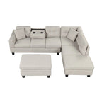 Roomfitters Modern L-Shape Sectional Sofa with Storage Ottoman, Reversible Chaise, Two Pillows, and Cup Holder
