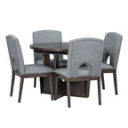 Modern 5-Piece Round Dining Table with 16.2 Removable Leaf