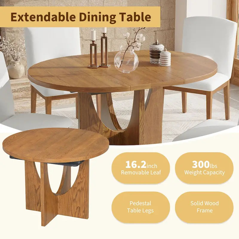 Modern 5-Piece Round Dining Table with 16.2 Removable Leaf