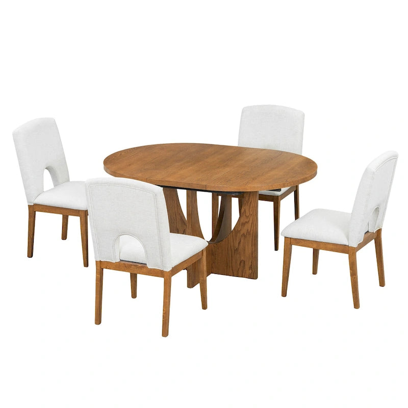 Modern 5-Piece Round Dining Table with 16.2 Removable Leaf