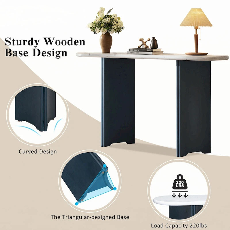 Narrow Console Table, Entryway Table,Navy+White