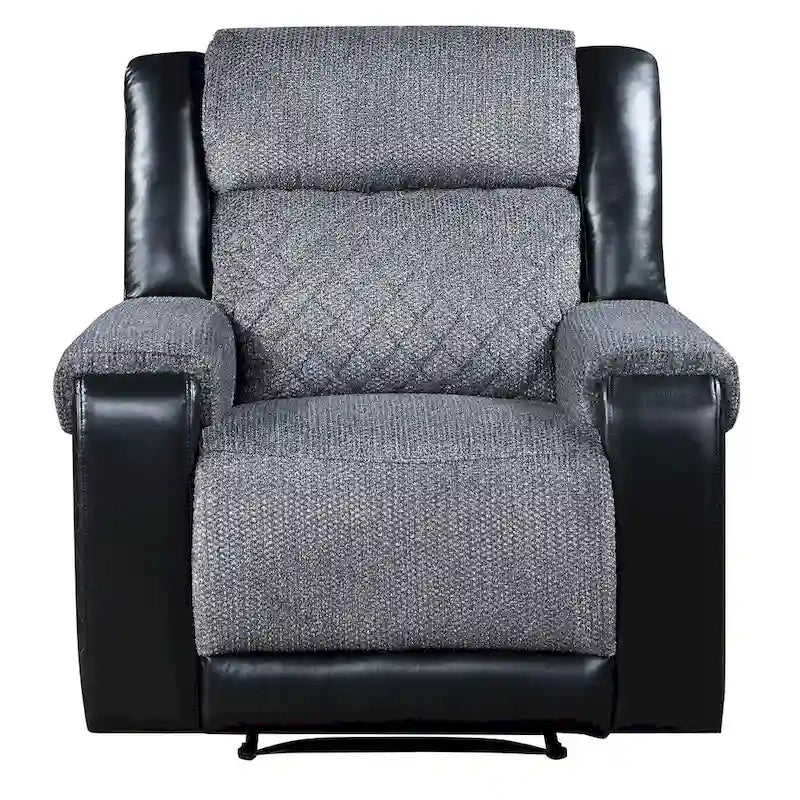 HomeRoots 39 Black And Gray Faux Leather And Fabric Manual Recliner