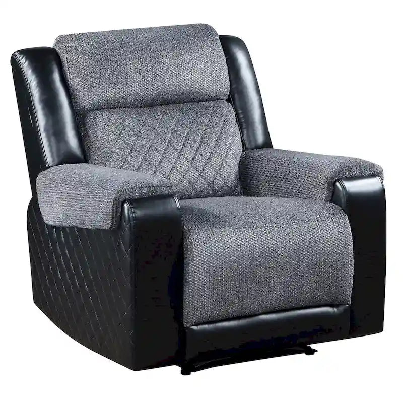 HomeRoots 39 Black And Gray Faux Leather And Fabric Manual Recliner