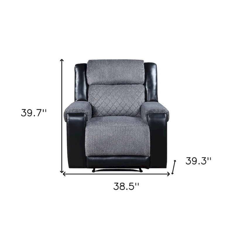 HomeRoots 39 Black And Gray Faux Leather And Fabric Manual Recliner
