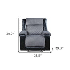 HomeRoots 39 Black And Gray Faux Leather And Fabric Manual Recliner