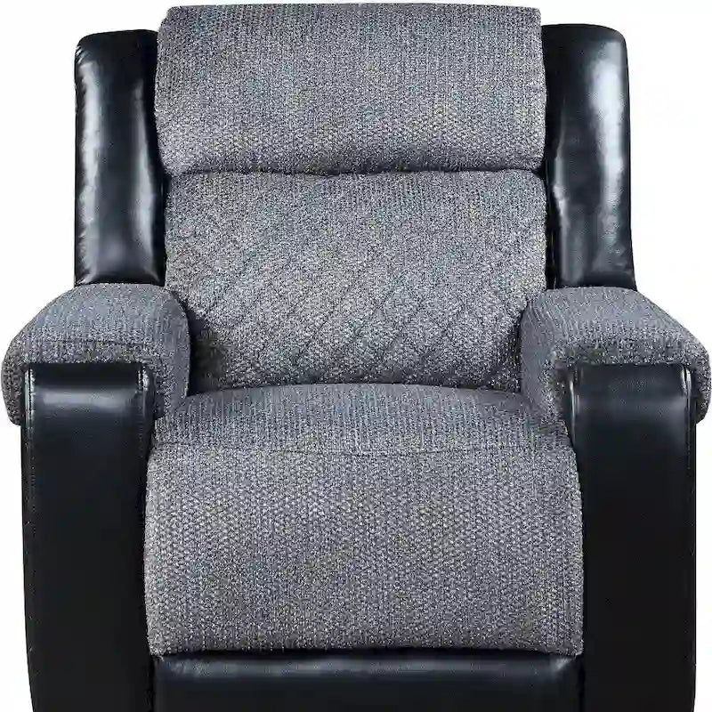 HomeRoots 39 Black And Gray Faux Leather And Fabric Manual Recliner