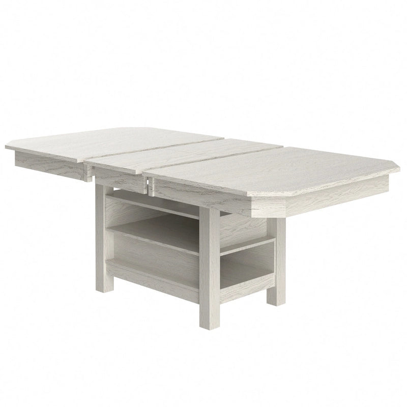 VECELO 78-inch Modern Solid Wood Rectangular Extendable Dining Table with 3 Tier Strorage Shelf
