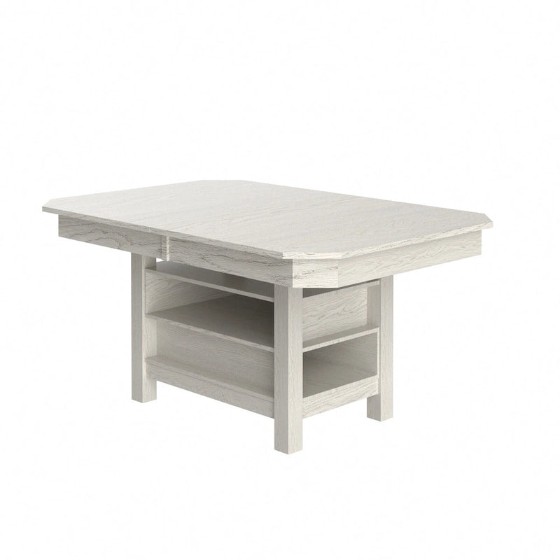 VECELO 78-inch Modern Solid Wood Rectangular Extendable Dining Table with 3 Tier Strorage Shelf