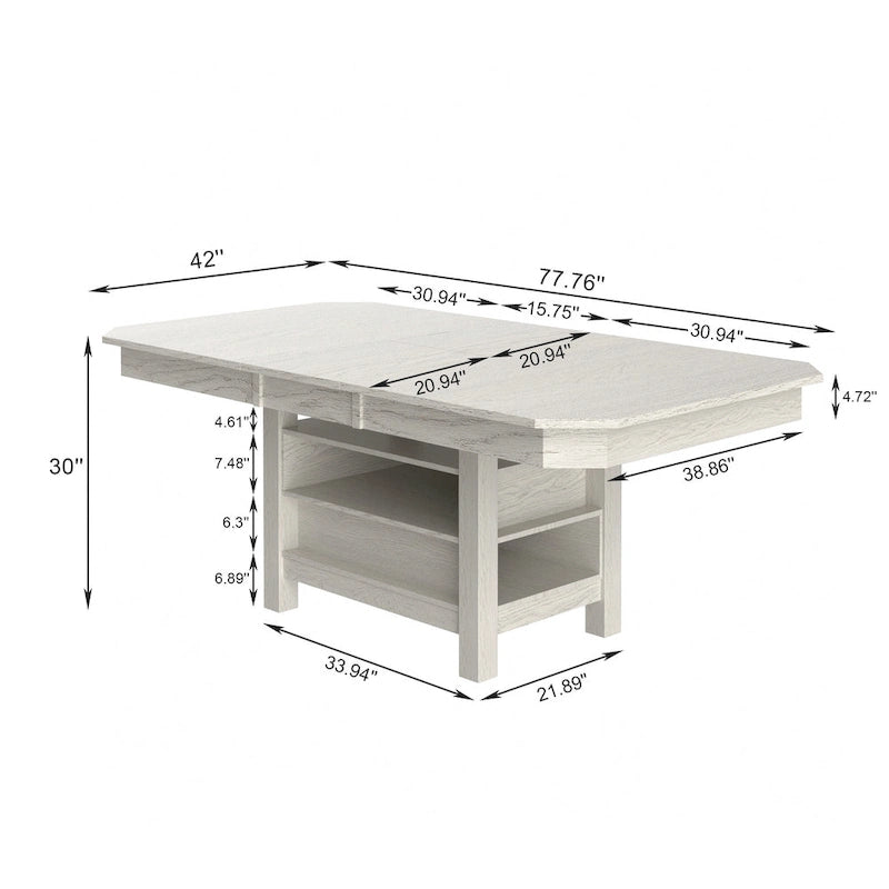 VECELO 78-inch Modern Solid Wood Rectangular Extendable Dining Table with 3 Tier Strorage Shelf