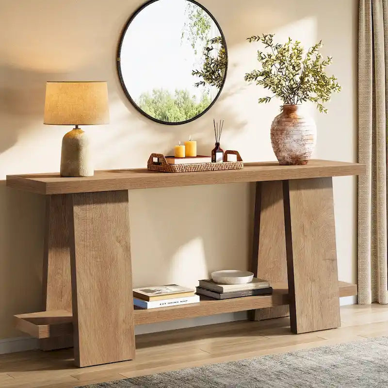70.8 Inches Large Sofa Table, Modern 2-Tier Console Table for Entryway - 70.8 L x 11.81 W x 33.4 H