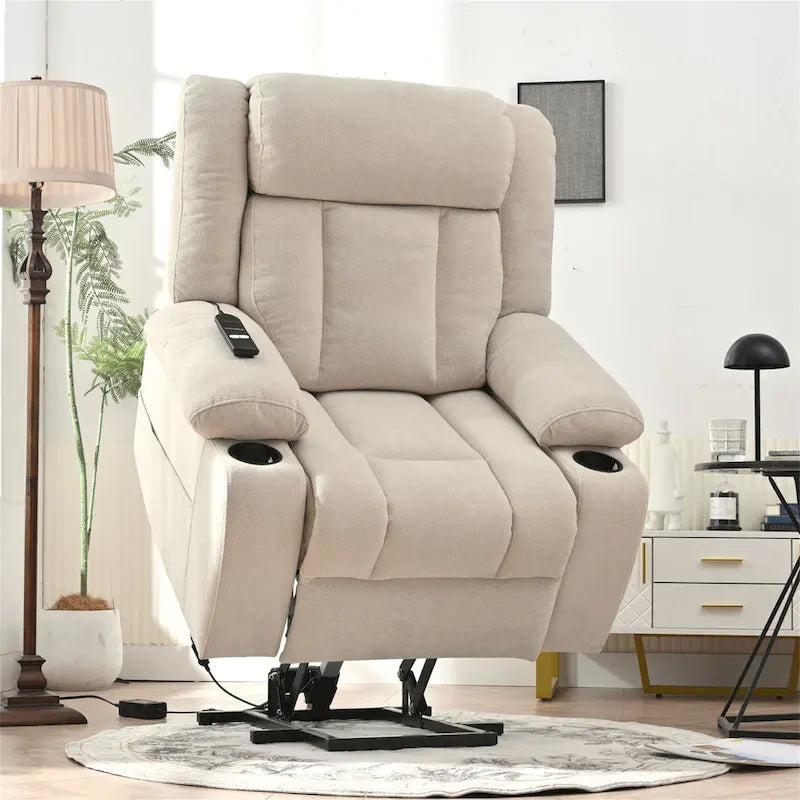 Snowflake Velvet Fabric Power Lift Recliner w/Extended Footrest