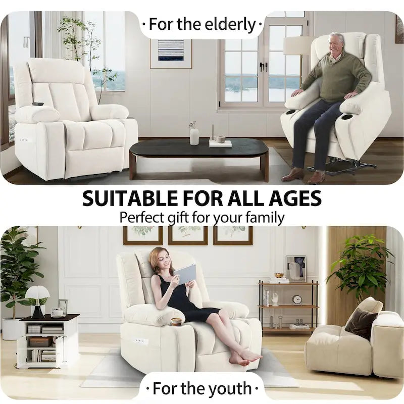 Snowflake Velvet Fabric Power Lift Recliner w/Extended Footrest