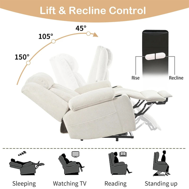 Snowflake Velvet Fabric Power Lift Recliner w/Extended Footrest