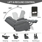 Snowflake Velvet Fabric Power Lift Recliner w/Extended Footrest