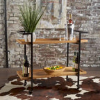 Rolling Bar Cart with Wood Look Shelving, Handle & Lockable Casters - Industrial Style Mobile Serving Cart with Wine Storage
