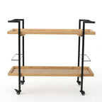Rolling Bar Cart with Wood Look Shelving, Handle & Lockable Casters - Industrial Style Mobile Serving Cart with Wine Storage