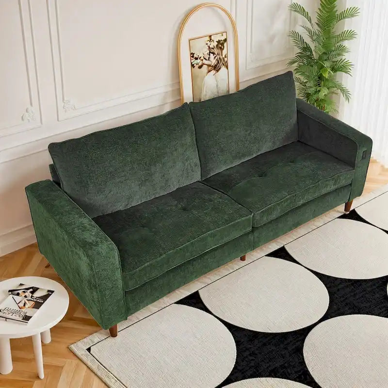 Modern 82 in. Square Arm Chenille Upholstered Rectangle Loveseat Sofa with USB Ports