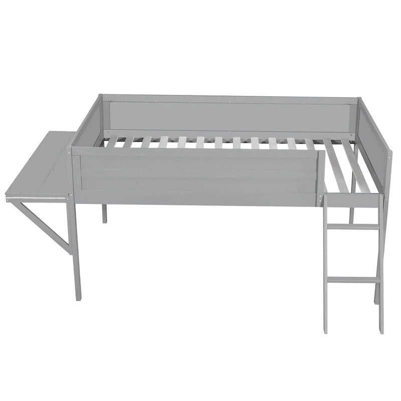 Twin Size Wood Gaming Loft Bed with Desk and LED, Grey
