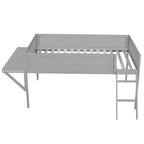 Twin Size Wood Gaming Loft Bed with Desk and LED, Grey