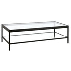 Contemporary 54-Inch Rectangular Coffee Table Glass Top with Steel Base Bottom Storage Shelf Perfect for Living Room