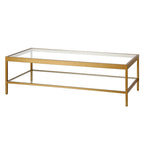 Contemporary 54-Inch Rectangular Coffee Table Glass Top with Steel Base Bottom Storage Shelf Perfect for Living Room