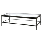 Contemporary 54-Inch Rectangular Coffee Table Glass Top with Steel Base Bottom Storage Shelf Perfect for Living Room