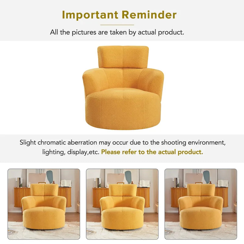 360 Swivel Chair, Upholstered Barrel Chair with Adjustable Headrest Modern Swivel Round Sofa Chair for Living Room